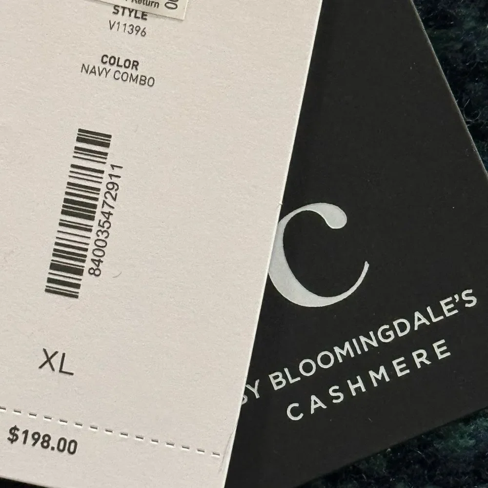 NWT. C by Bloomingdale's Cashmere Tweed Cardigan. Navy Combo. - Picture 4 of 6